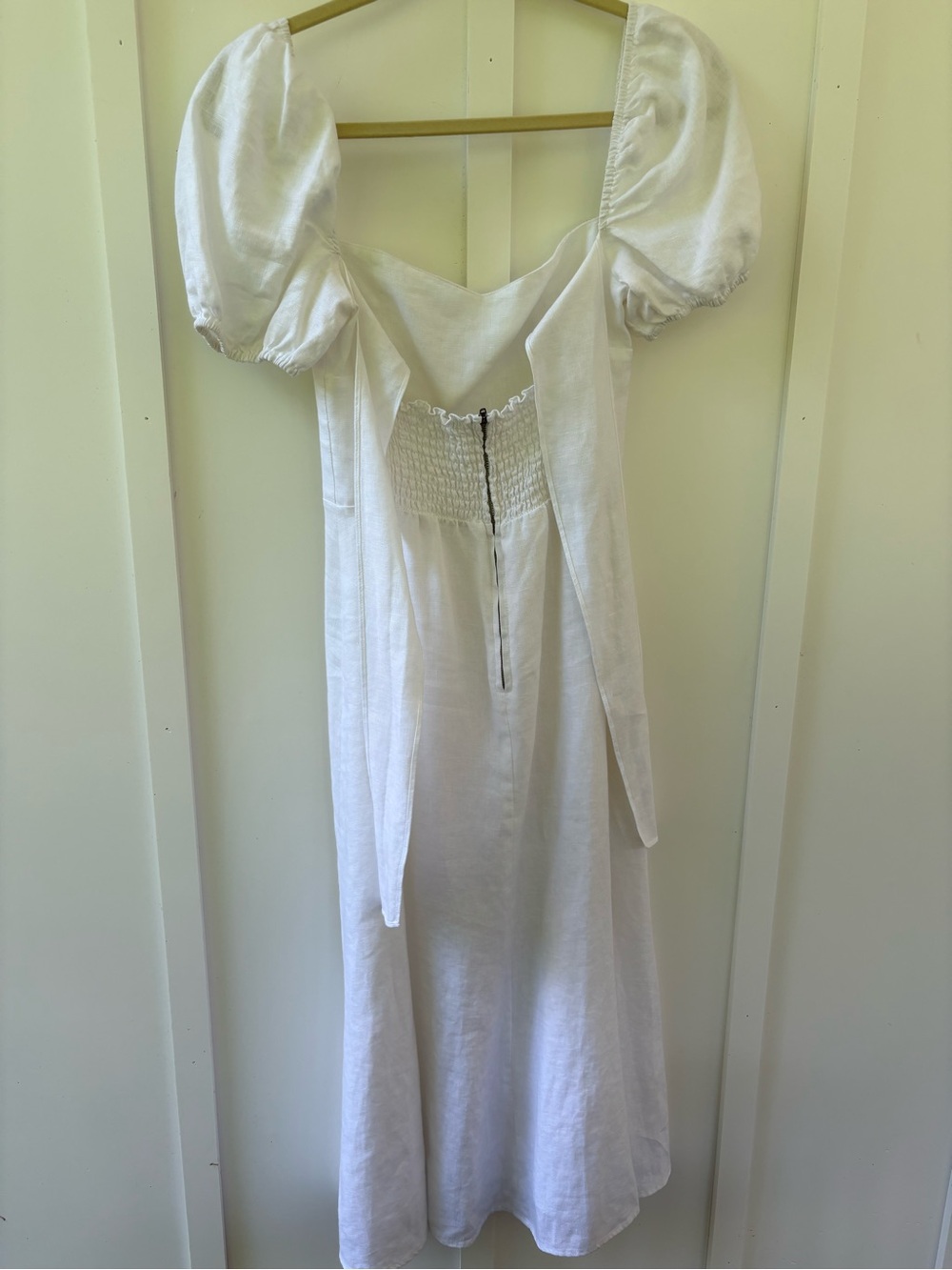 Reformation White Puff Sleeve Square-Neck Midi Dress with High Slit - Picture 4 of 5